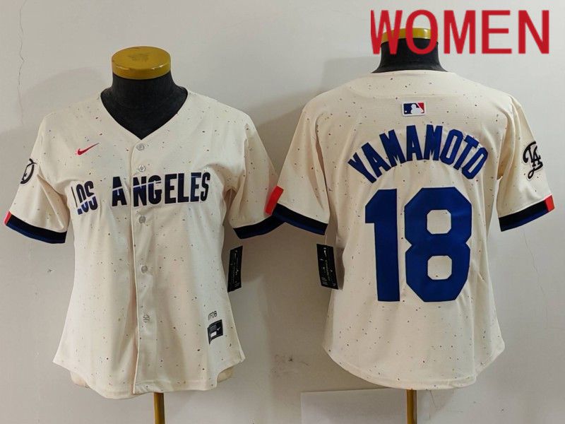Women Los Angeles Dodgers #18 Yamamoto Cream Fashion Nike Game MLB Jersey style 701->women mlb jersey->Women Jersey
